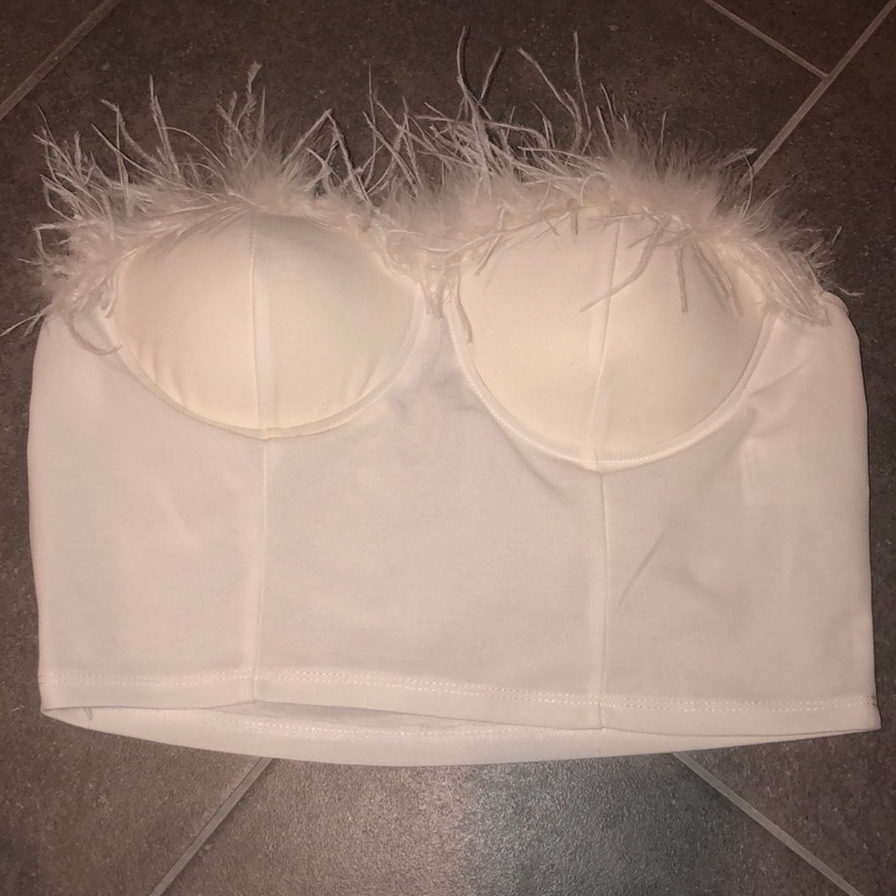 NWOT fuzzy white bandeau:)